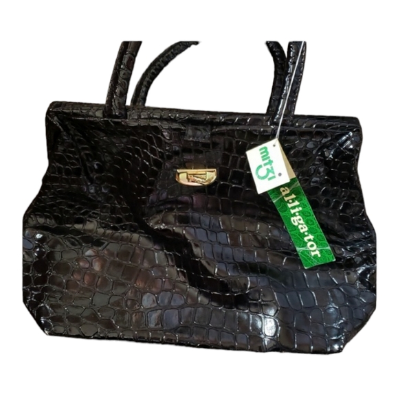 Mitzi Alligator Texture Black/Gold Handbag - Picture 1 of 8